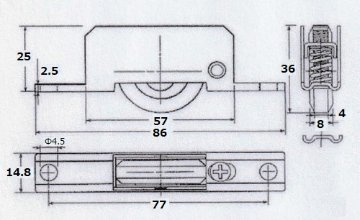 鉄枠調整戸車 ＦｎＨＫ−３６ＢＡ ３６mm Ｖ型 ジュラコン車 ベアリング入画像
