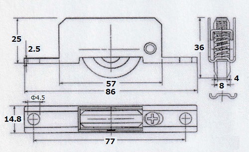 ポスト投函８個まで 鉄枠調整戸車 ＦｎＨＫ−３６ＢＡ ３６mm Ｖ型 ジュラコン車 ベアリング入画像
