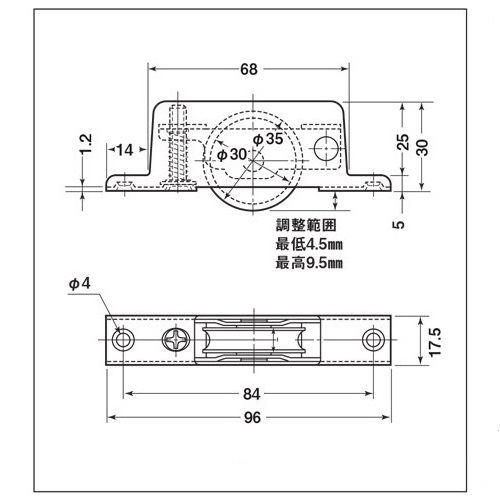 ヨコヅナ 調整戸車１７型 ＴＥＳ−０３６１ ステンレス枠 ジュラコン車 ベアリング入 ３６ｍｍ 丸型 送料が安い！画像