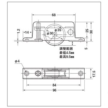 ヨコヅナ 調整戸車１７型 ＴＥＳ−０３６１ ステンレス枠 ジュラコン車 ベアリング入 ３６ｍｍ 丸型 送料が安い！の画像