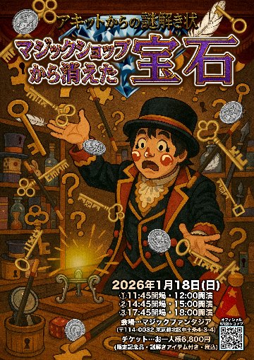 【東京・謎解きイベント　2026年1月18日(日)】アキットからの謎解き状「マジックショップから消えた宝石」の画像