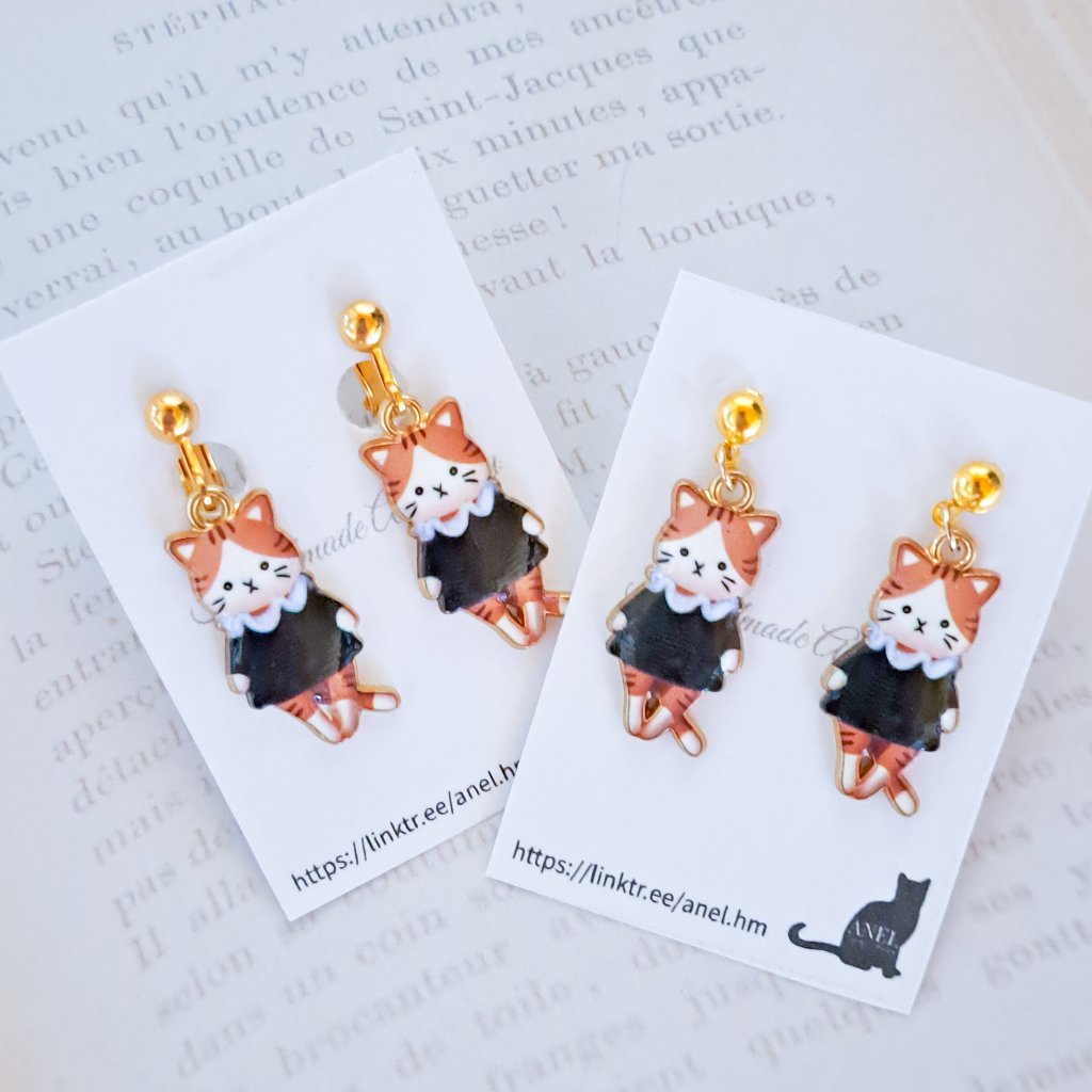 レトロ猫のピアス・イヤリングの画像