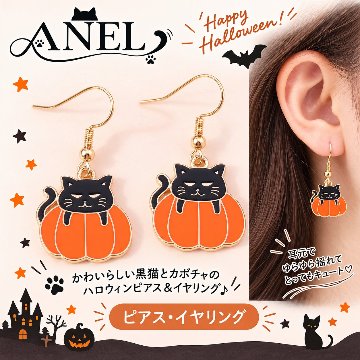 カボチャの上の黒猫ピアス・イヤリングの画像