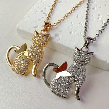 【全2色】きらめき猫シルエットネックレスの画像