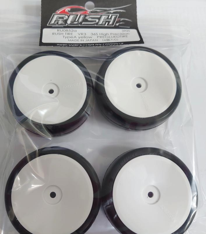 【銀行振込限定】RUSH RU0852a　RUSH TIRE VR3  36S High Precision TypeA Yellow / PREGLUED TIREの画像