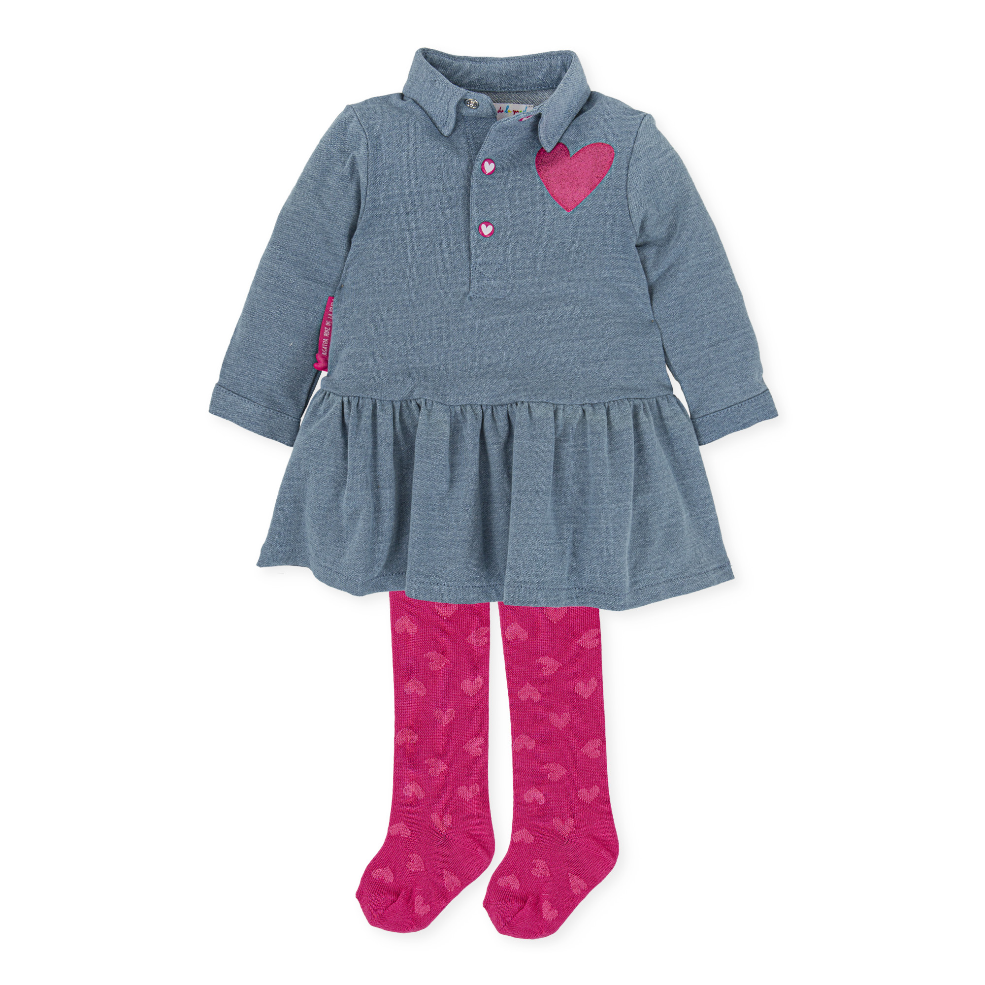 バックハートワンピース ブルー タイツ付き アガタ・ルイス・デ・ラ・プラダ　(BOLÍGRAFO DRESS & TIGHTS INDIGO - Agatha Ruiz de la Prada)画像