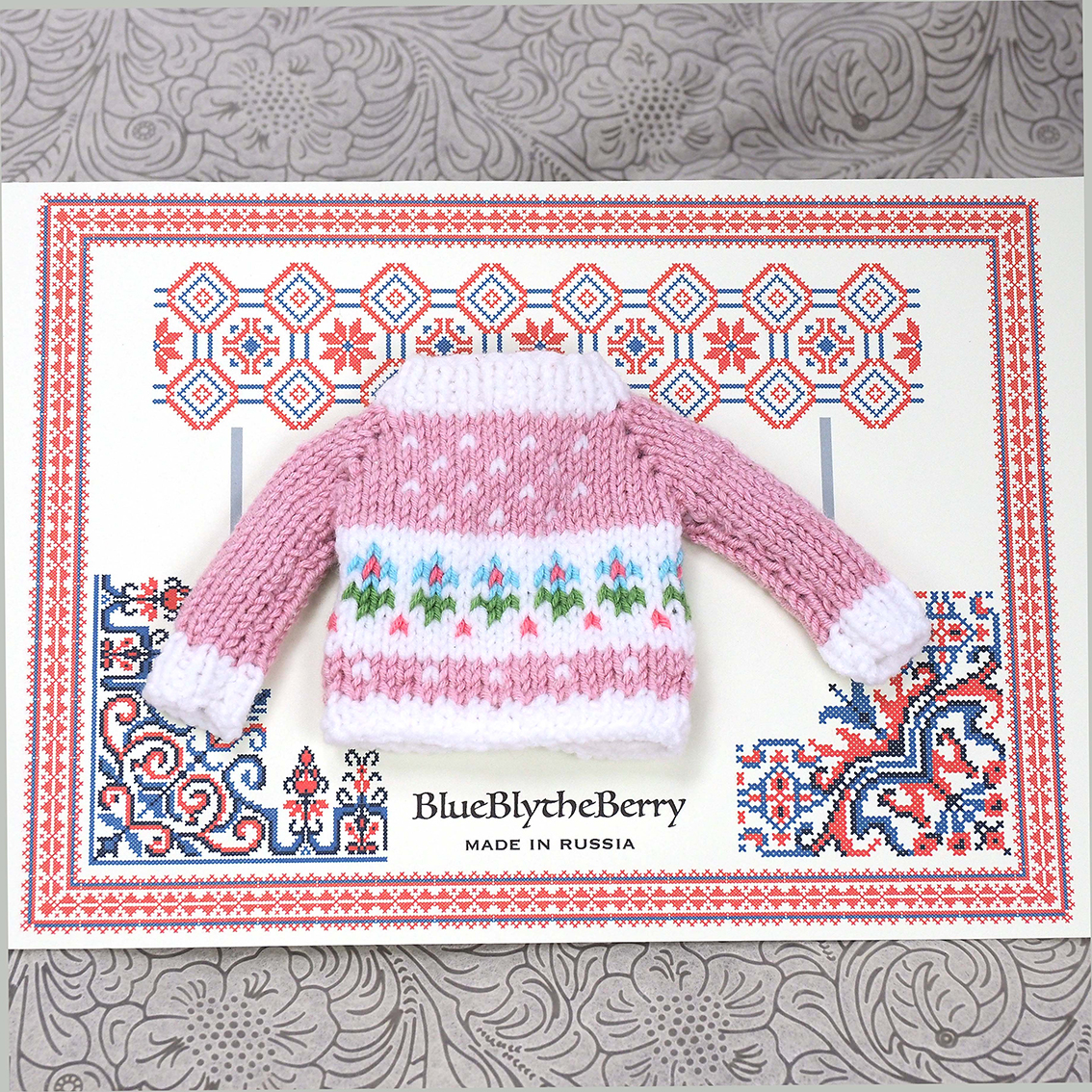 手編みのお花柄セーター（ピンク）画像