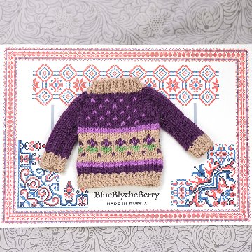 手編みの花柄セーター（紫）画像