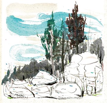 水墨画『帰途』（ダイム・リー作品）スクエア額付きの画像