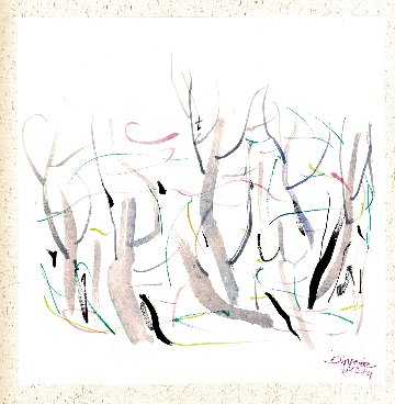 水墨画『枯木』（ダイム・リー作品）スクエア額付きの画像