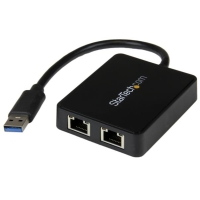 USB32000SPT　StarTech　USB 3.0?2ポートGigabit Ethernet LANアダプタ ブラック (USBポートx1付き)の画像