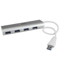 ST43004UA　StarTech　4ポート ポータブル USB3.0ハブ (ケーブル内蔵) 1x USB A (オス) - 4x USB 3.0 A (メス) シルバーホワイトの画像