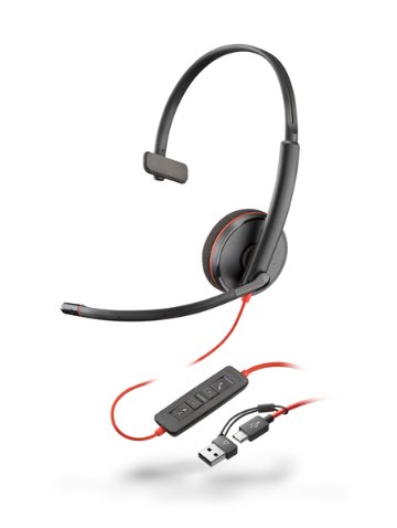 日本HP Poly Blackwire 3210 USB-C＋USB-A 変換アダプタ付 片耳 有線モデル ノイズキャンセリングマイク搭載 8X214AAの画像