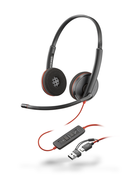 日本HP Poly Blackwire 3220 USB-C＋USB-A 変換アダプタ付 両耳 有線モデル ノイズキャンセリングマイク搭載 8X228AAの画像