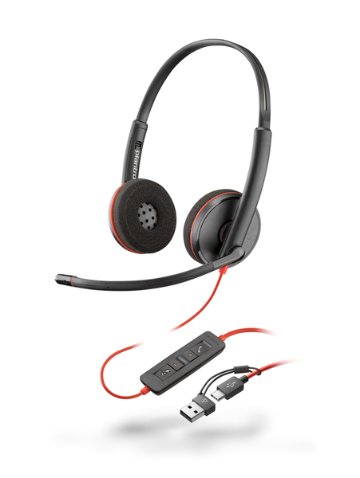 日本HP Poly Blackwire 3220 USB-C＋USB-A 変換アダプタ付 両耳 有線モデル ノイズキャンセリングマイク搭載 8X228AAの画像
