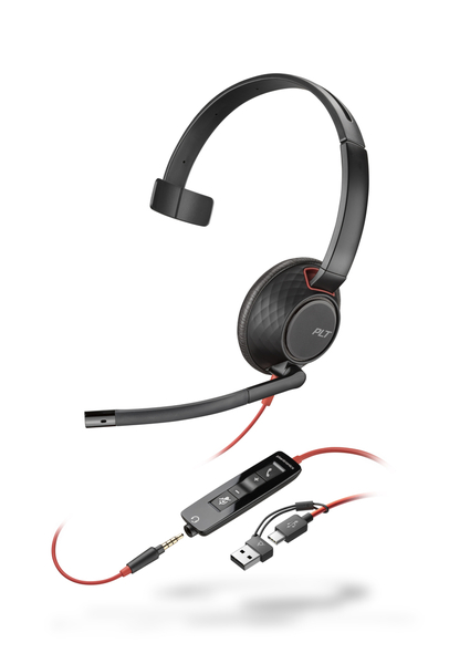 日本HP Poly Blackwire 5210 USB-C＋USB-A 変換アダプタ付 片耳 有線モデル ノイズキャンセリングマイク搭載 レザレットイヤークッション 8X230AAの画像