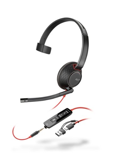 日本HP Poly Blackwire 5210 USB-C＋USB-A 変換アダプタ付 片耳 有線モデル ノイズキャンセリングマイク搭載 レザレットイヤークッション 8X230AAの画像