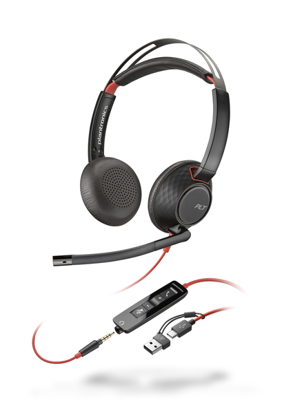 日本HP Poly Blackwire 5220 USB-C＋USB-A 変換アダプタ付 両耳 有線モデル ノイズキャンセリングマイク搭載 レザレットイヤークッション 8X231AAの画像