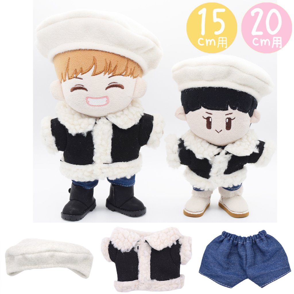 ベレー帽＆ムートンコート3点セット　15cm/20cmの画像