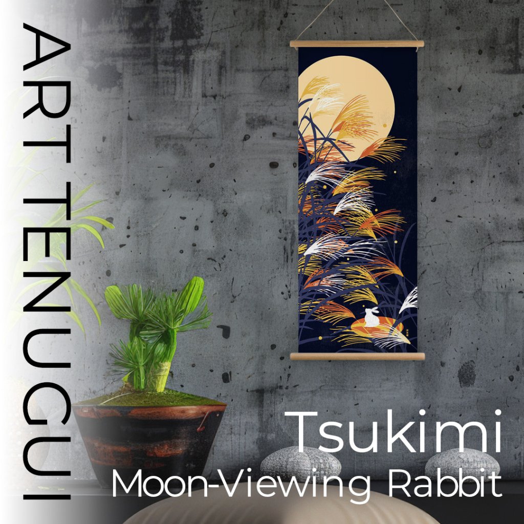 絵てぬぐい「月見うさぎ」/ Tsukimi-Moon-Viewing Rabbitの画像