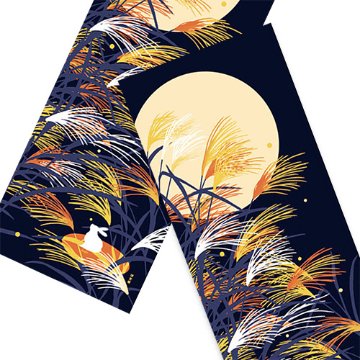 絵てぬぐい「月見うさぎ」/ Tsukimi-Moon-Viewing Rabbitの画像