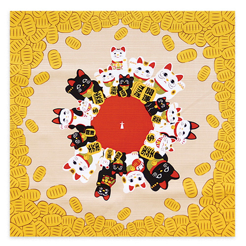 アート風呂敷「招き猫になるアート風呂敷」/ lucky koban beckoning catの画像