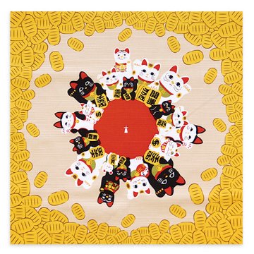 アート風呂敷「招き猫になるアート風呂敷」/ lucky koban beckoning catの画像