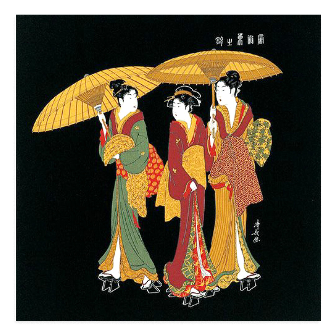 アート風呂敷「浮世絵 雨中湯帰り」/ Ukiyo-e "A woman walking in the rain"の画像