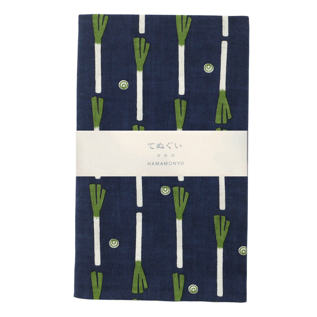 おしゃれでかわいい柄のてぬぐい / Whimsical Tenugui :「白ネギ縞」/ White Leek Motifの画像