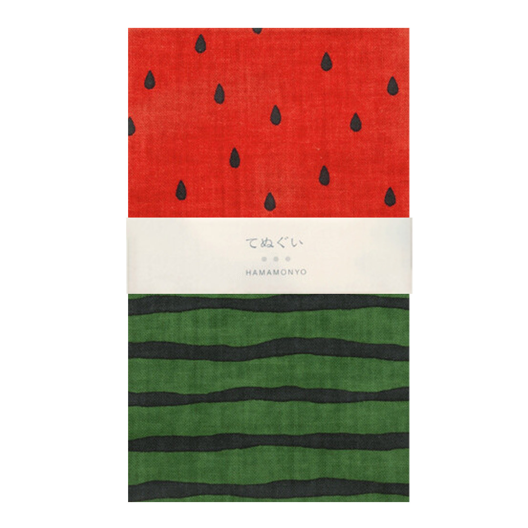 おしゃれでかわいい柄のてぬぐい / Whimsical Tenugui :「染分スイカ」/ Zoomed-In Watermelon Motifの画像