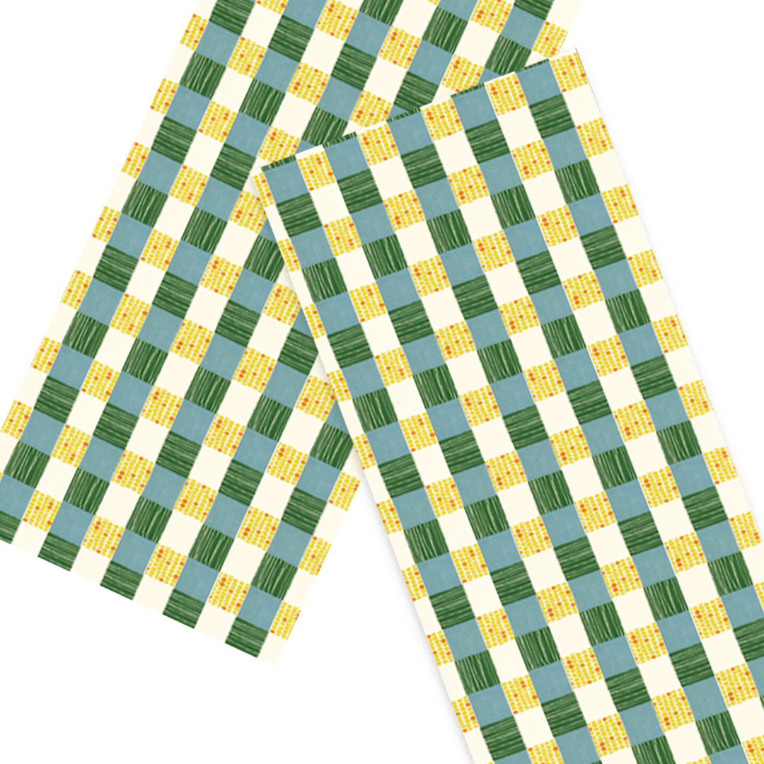  おしゃれでかわいい柄のてぬぐい / Whimsical Tenugui : もろこし市松」/ Ichimatsu Corn Patternの画像