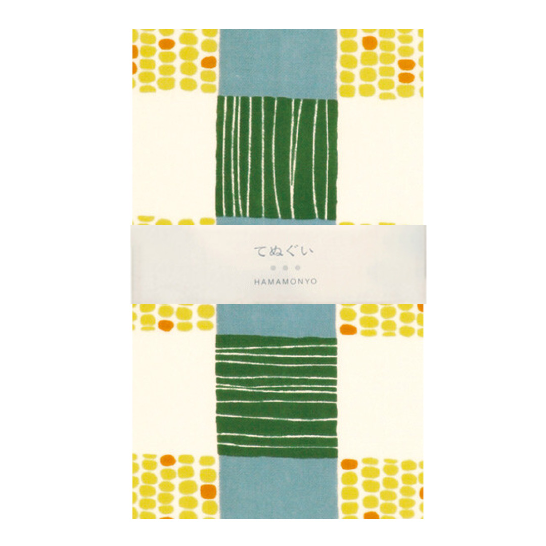  おしゃれでかわいい柄のてぬぐい / Whimsical Tenugui : もろこし市松」/ Ichimatsu Corn Patternの画像