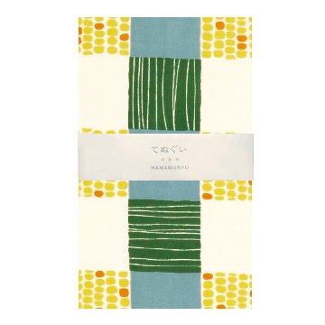  おしゃれでかわいい柄のてぬぐい / Whimsical Tenugui : もろこし市松」/ Ichimatsu Corn Patternの画像