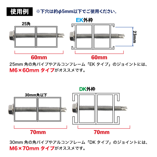 ステンレス六角ドリルネジ M6×70mm / 60mmの画像