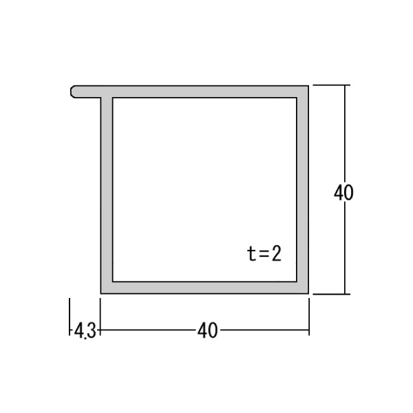 ツバ付角パイプ　AL40角用×4m　シルバーの画像
