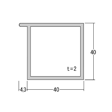 ツバ付角パイプ　AL40角用×4m　シルバーの画像