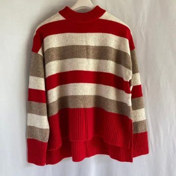 NARU   ボーダーニットプルオーバー　　レッド系の画像