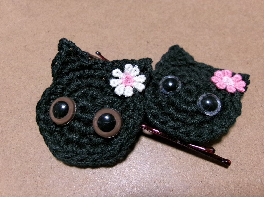くろねこ　ヘアピン　ハンドメイド　2個セットの画像