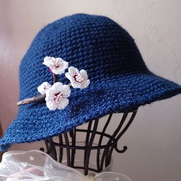 【受注制作】シンプルハット ハンドメイド かぎ針編み　紺色の画像
