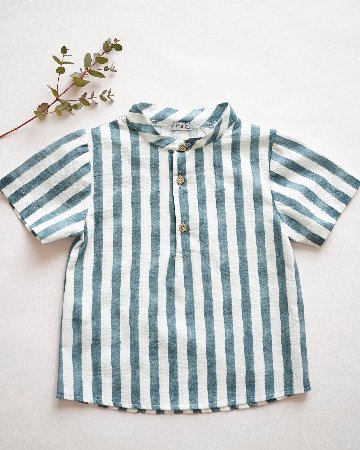 【Left/4A&5A】mebi★denimストライプボーイズシャツ(12m~6A)画像