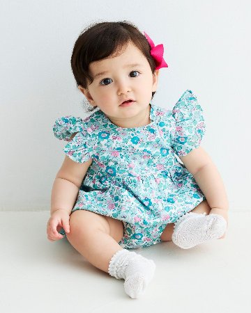【LAST/18ｍ】Pukatuka★リバティベッツィロンパース(Mint x Pink)(12m~18m)の画像