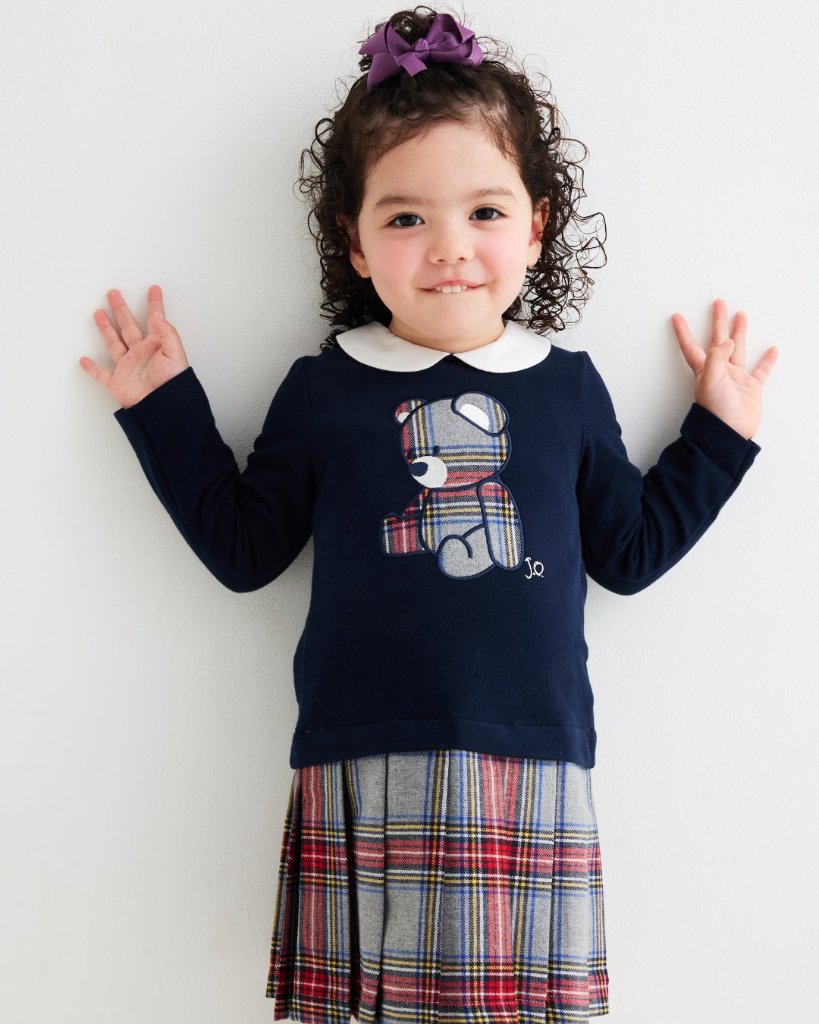 【Left/12m&18m&3A】JOMilano★タータンベアスウェットドレス(12m~4A)の画像