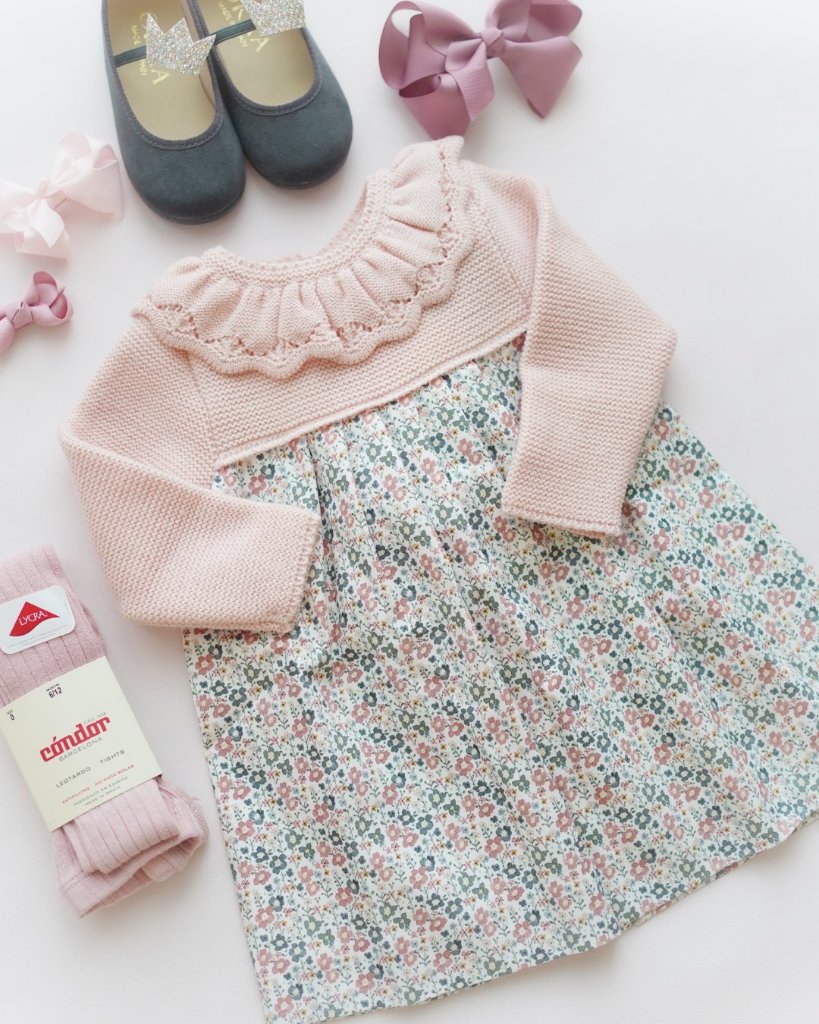 【LAST ONE/3A】mebi★フリルカラーニットコンビドレス(12m~3A)の画像