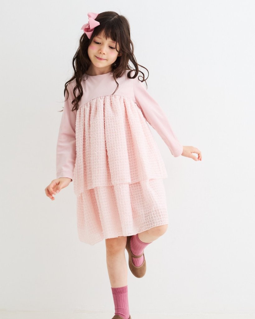 FinaEjerique★ベビーピンクベルベットシフォンドレス(4A~10A)の画像