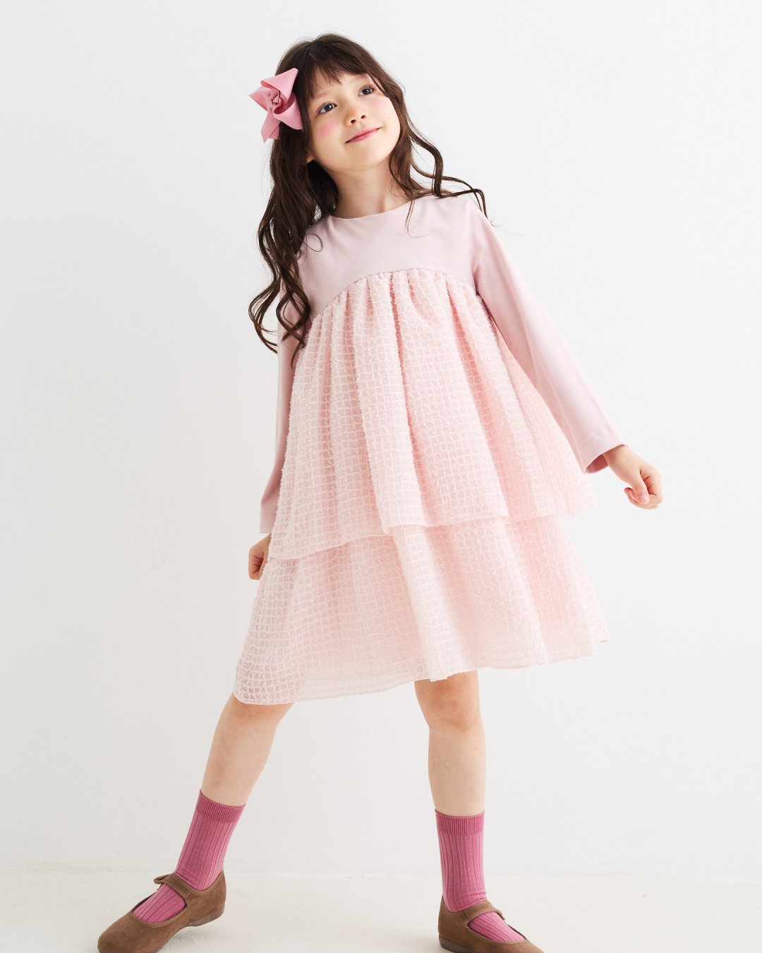 FinaEjerique★ベビーピンクベルベットシフォンドレス(4A~10A)の画像