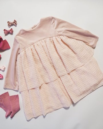 FinaEjerique★ベビーピンクベルベットシフォンドレス(4A~10A)の画像