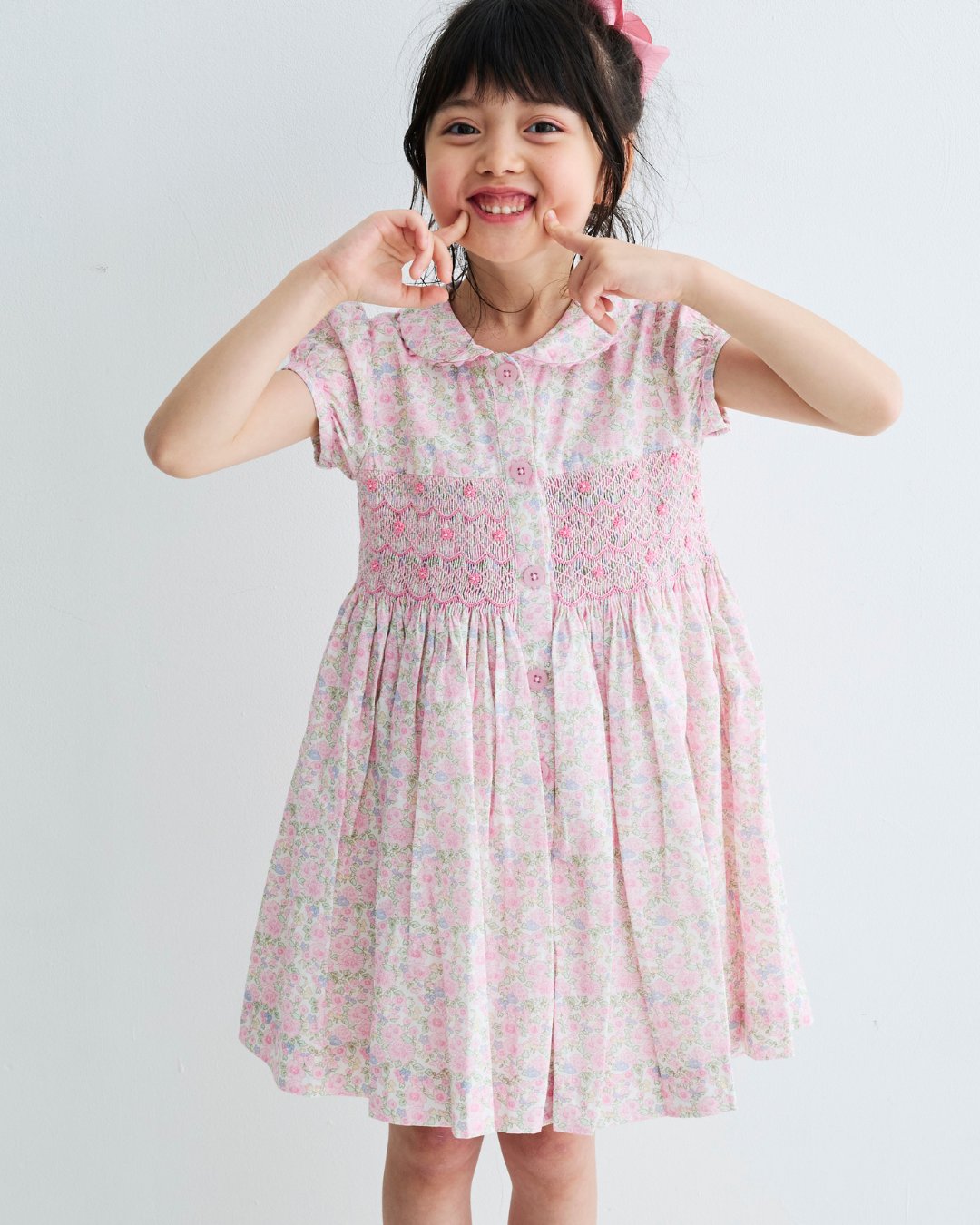 RachelRiley★DitsyPinkBloomスモッキングボタンドレス(2y~10y)の画像