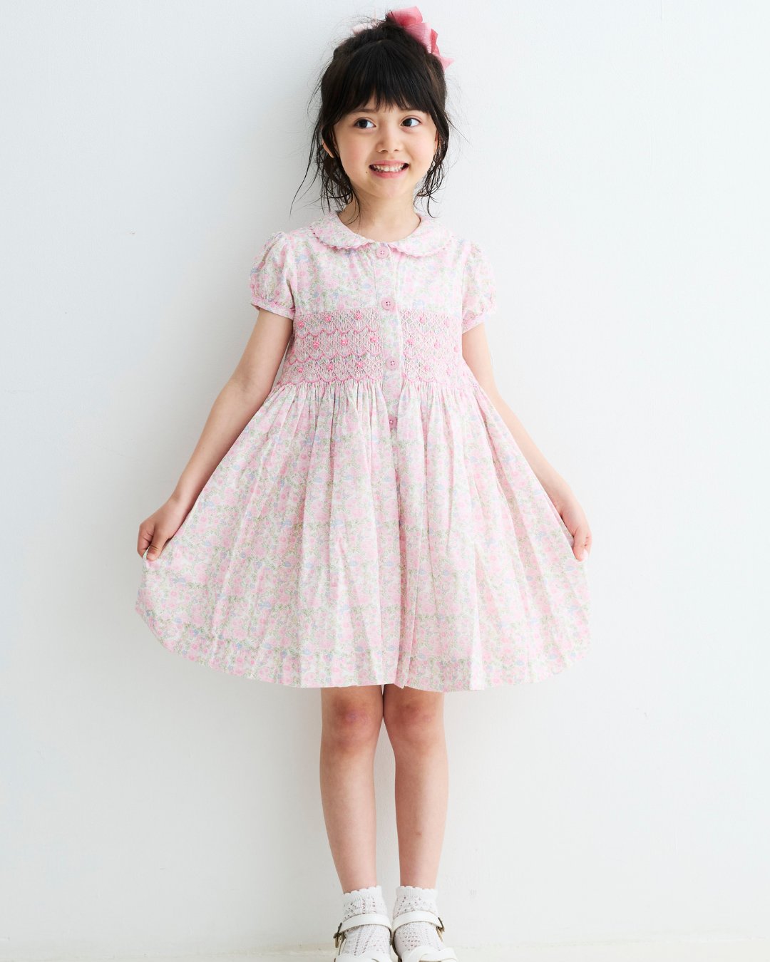 RachelRiley★DitsyPinkBloomスモッキングボタンドレス(2y~10y)の画像