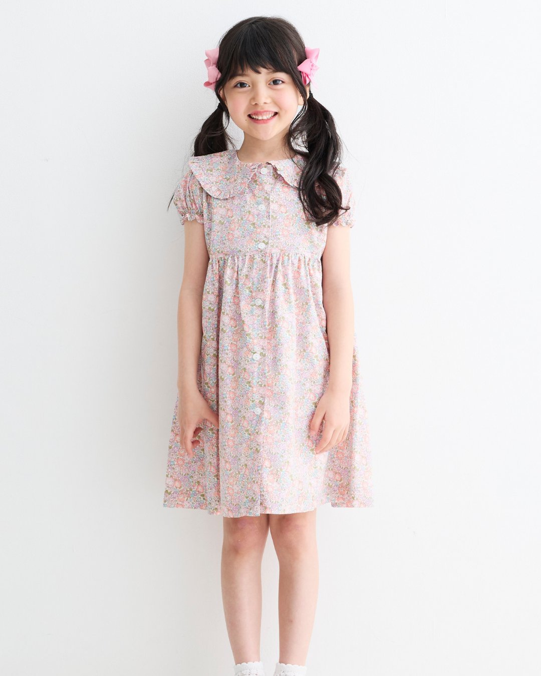 MICHELL×Pukatuka★リバティパフフロントボタンドレス(3A~10A)の画像