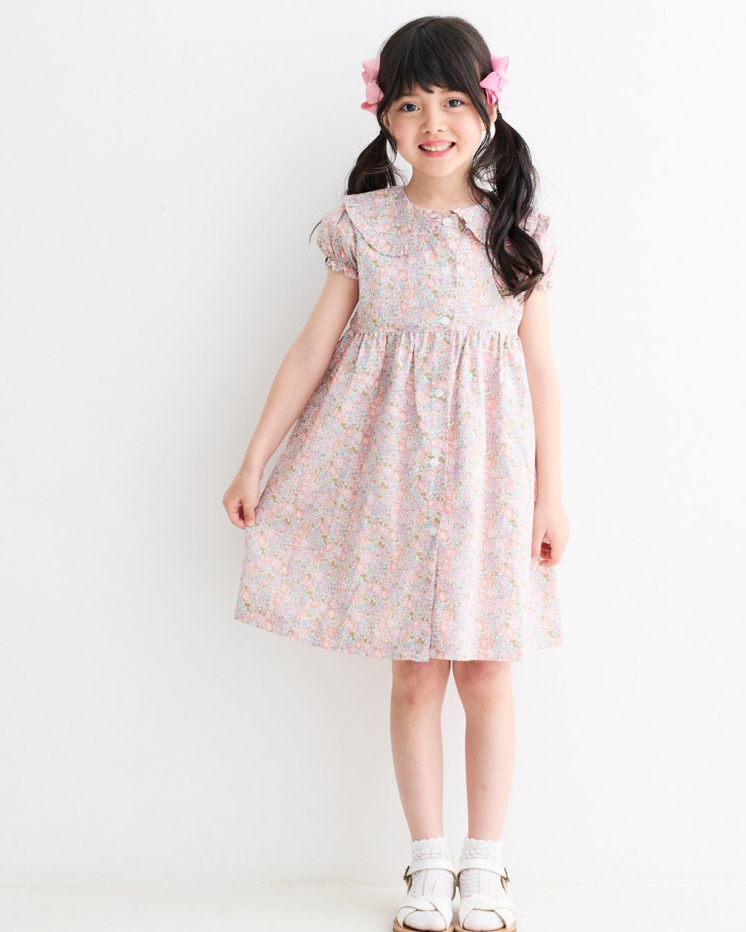 MICHELL×Pukatuka★リバティパフフロントボタンドレス(3A~10A)の画像